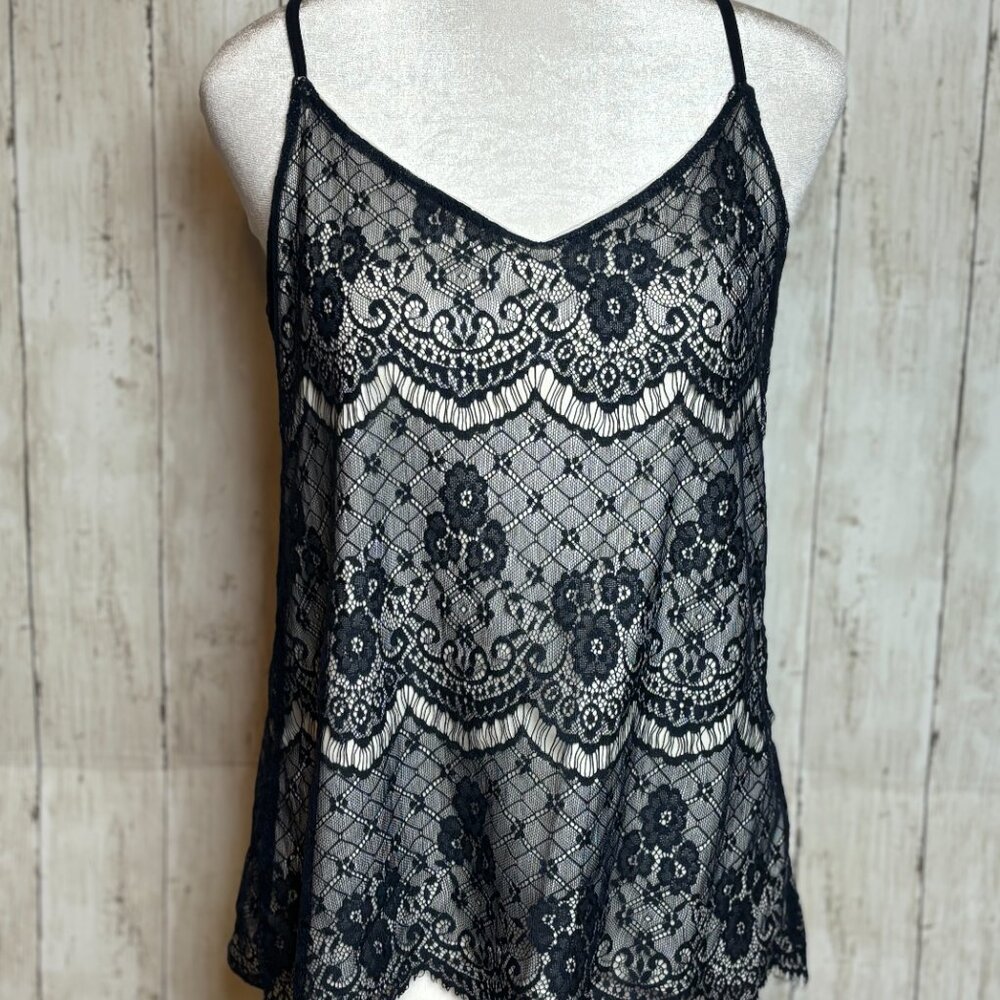 Maurice's Navy and Cream/Nude Lace Camisole; Size Small